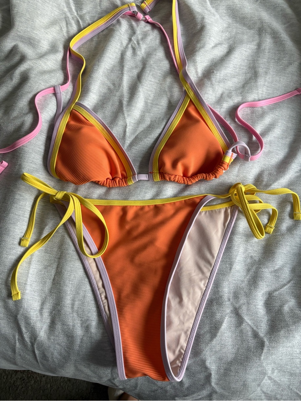 Cupshe Orange Triangle Bikini with Yellow & Pink Trim